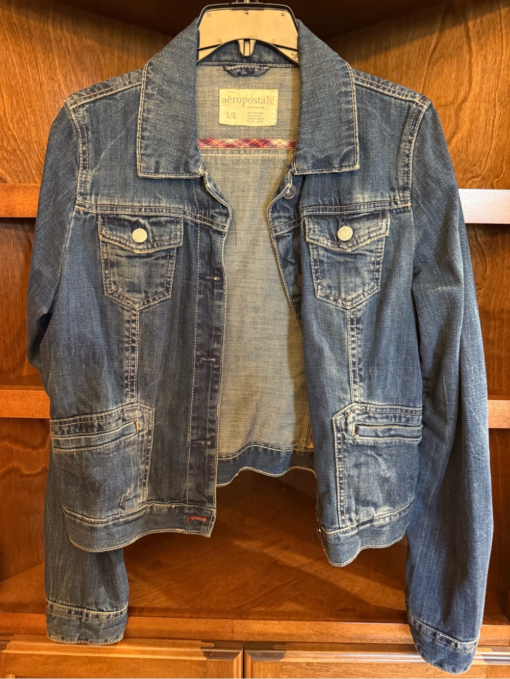 Vintage Y2K Aeropostale Denim Jacket Womens Large Distressed